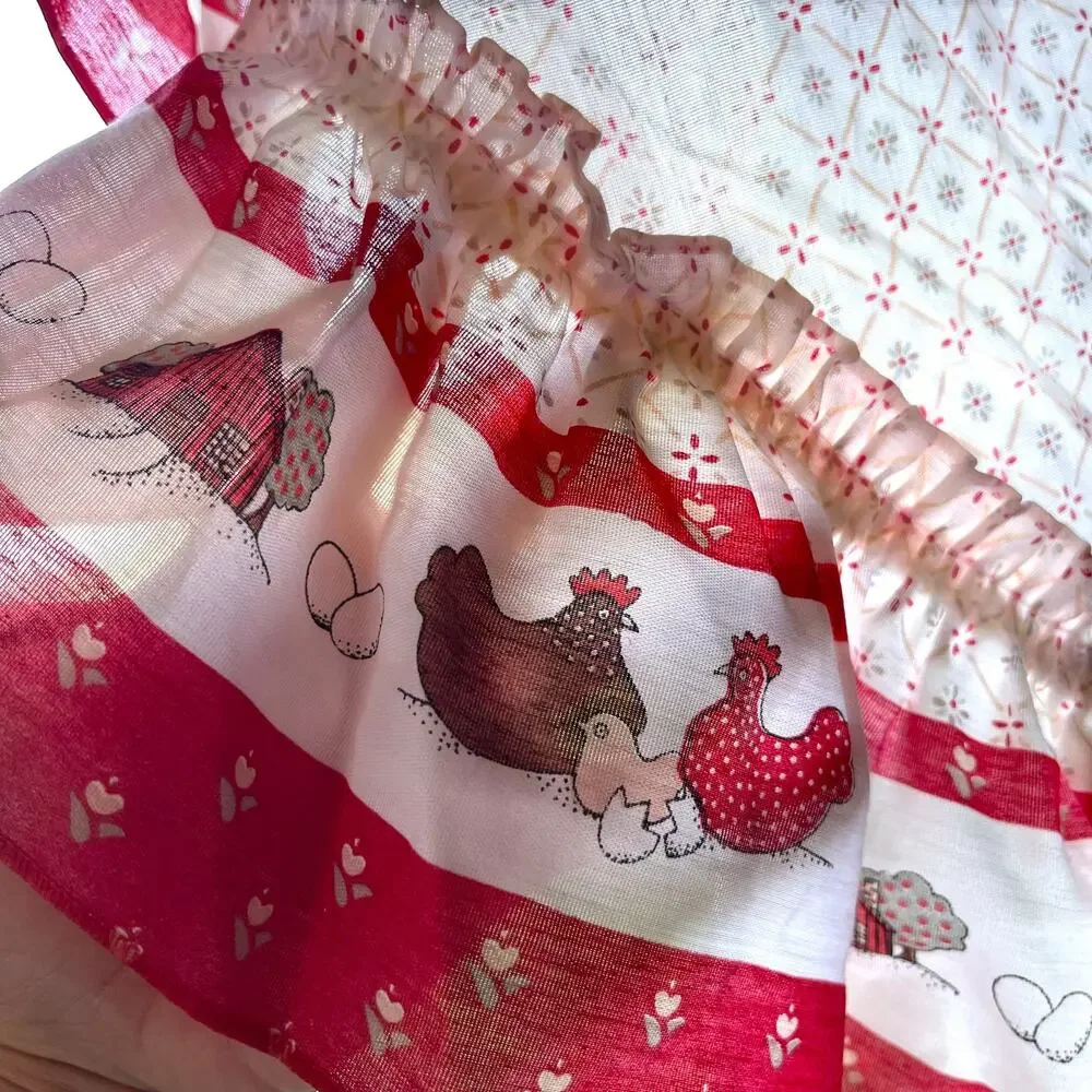Vintage Chicken Hen Country Kitchen Swag Curtains 2 Panel Set Red White